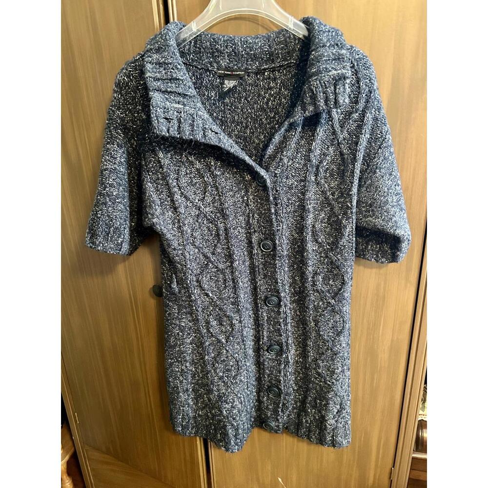 NY&CO Extra Small Gray Cable Knit Button Front Short Sleeve Cardigan